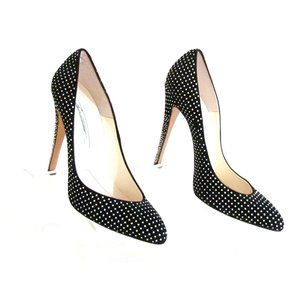 Brian Atwood Black Suede Rhinestones Almond Toe Designer High Heel Pumps 8.5 M